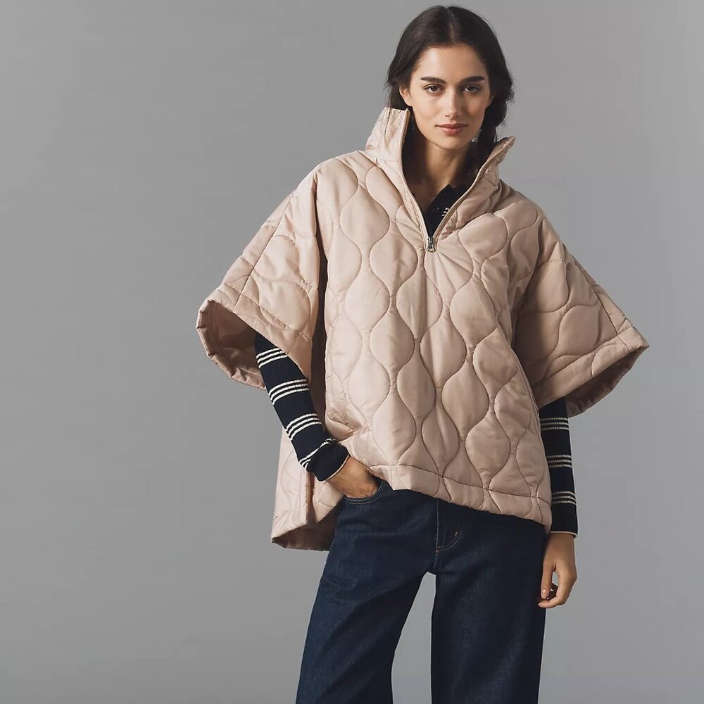 NWT Anthropologie White Quilted Puffer Poncho - Picture 2 of 6